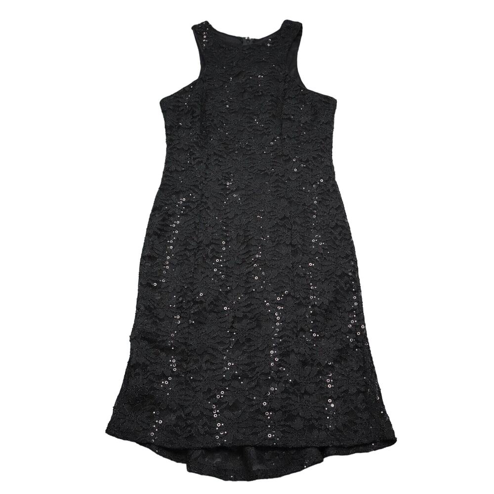 Coco Avante Dress Womens M Black Sleeveless Cowl Neck Sequin Lace Dress